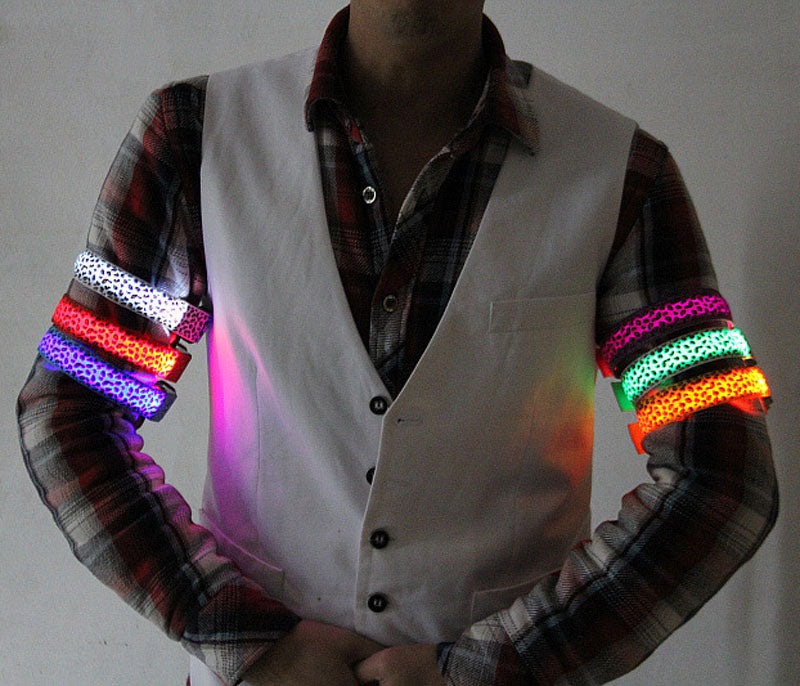 Leopard Hand Strap Wristband LED Reflective Light Shine Flash Glowing Luminous Armband Lights