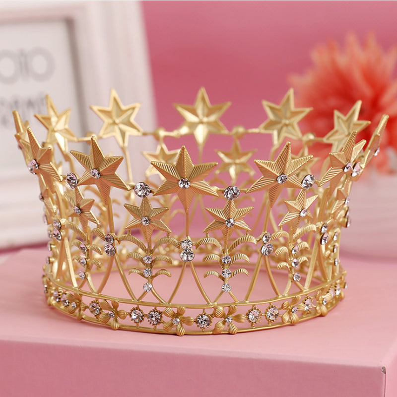 8cm High Stars Crystal Gold Golden Wedding Jewelry Bridal Party Pageant Prom Tiara Crown