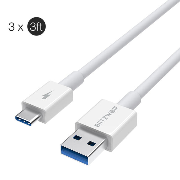 3 x Blitzwolf BW-TC18 TPE 5A SuperCharge QC3.0 USB Type-C Charging Data Cable 0.9m for HUAWEI P30 Pro Mate20 Pro P20 Nova 5i P10