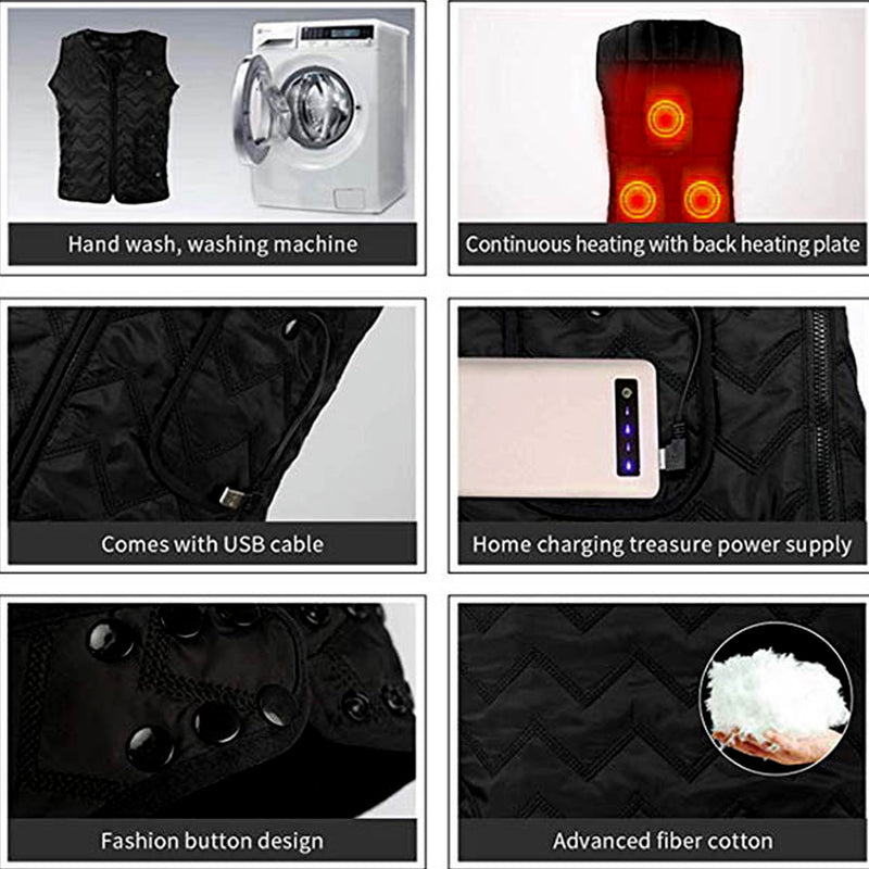 Intelligent USB Heating Sleeveless Vest Lightweight Warm Heated Pad Winter