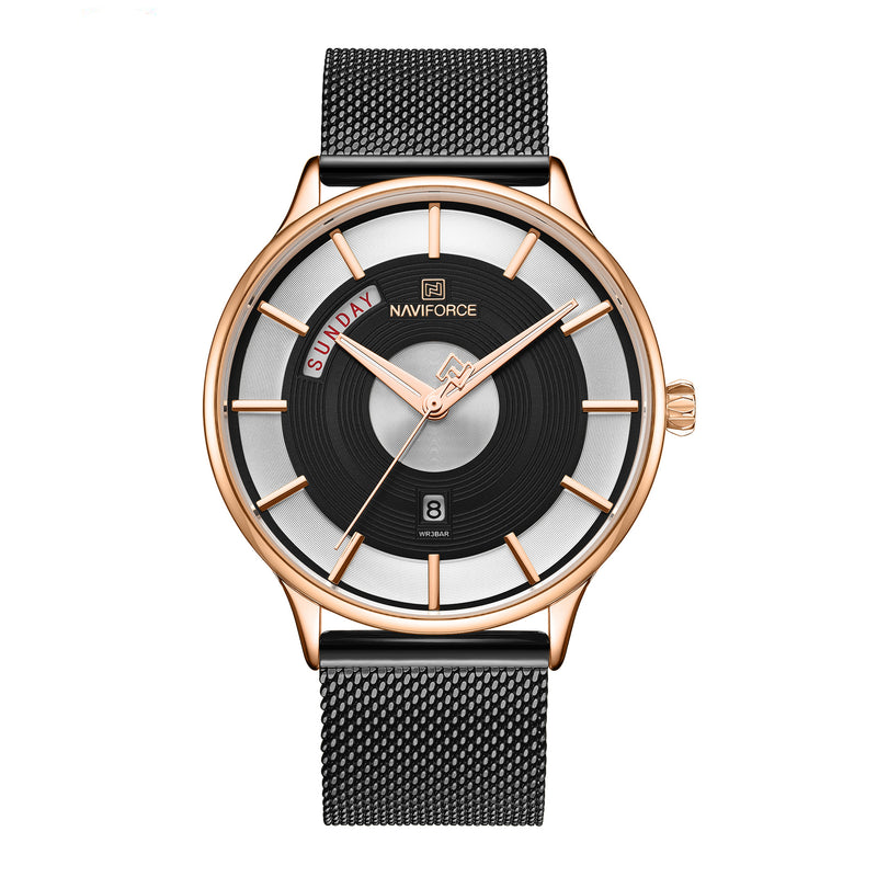 NAVIFORCE 3007 Mesh Steel Watch Band Quartz Watch Calendar Sport Business Men Watch