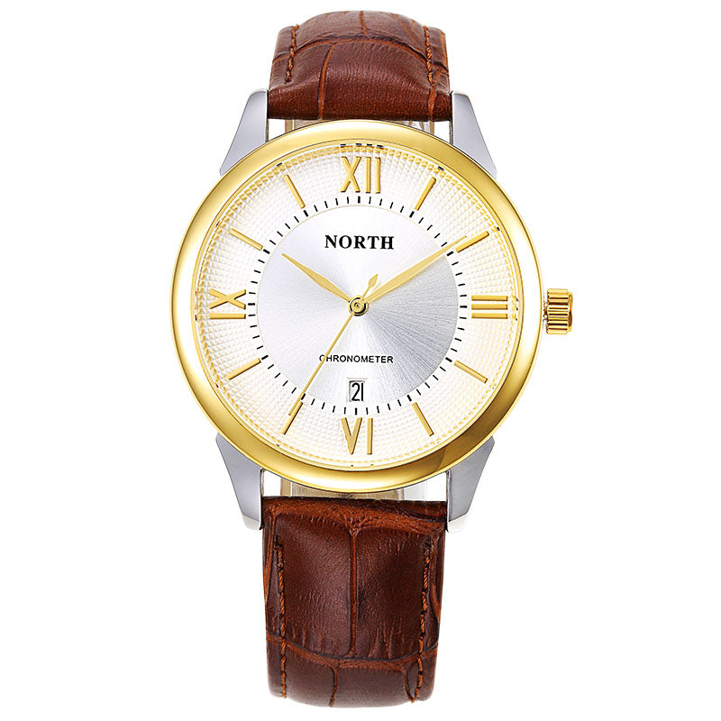 NORTH 6019 Men Watch Business Leather Strap Simple Dial Male Quartz Wrist Watch