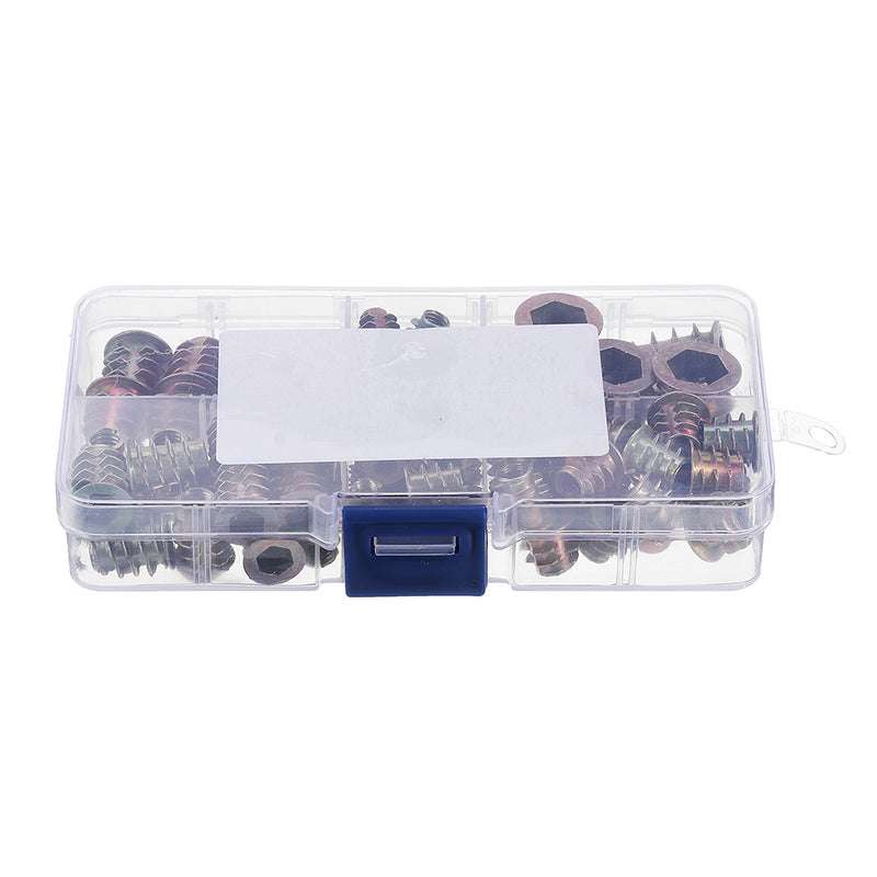 Suleve MXZN2 80Pcs M4/M5/M6/M8/M10 Zinc Alloy Wood Furniture Hex Socket Drive Head Threaded Insert Nut Internal and External Nut