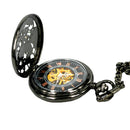 JIJIA JX014 Crane Pattern Hollow Black Bronze Mechanical Pocket Watch