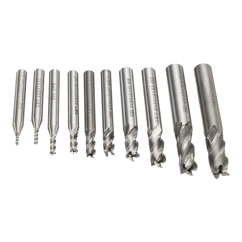 10pcs 1.5-10mm HSS 4 Flute CNC End Mill Cutter Straight Shank End Milling Cutter