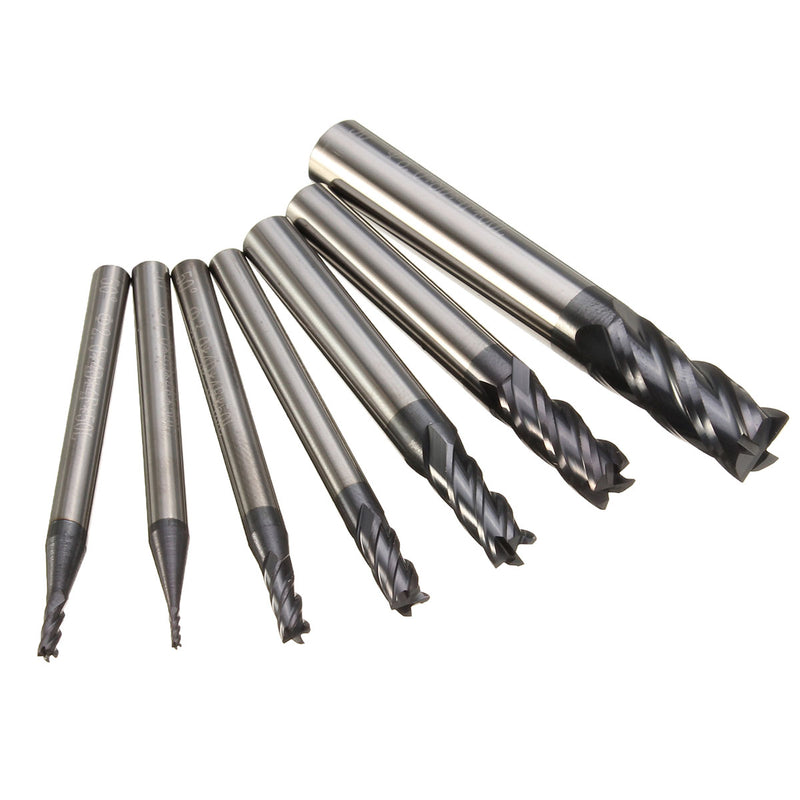 7pcs 1-8mm 4 Flutes Tungsten Carbide End Mill Set Straight Shank End Mill Cutter CNC Tool