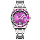 OUBAOER 6093LB Crystal Casual Style Women Wrist Watch Stainless Steel Strap Quartz Watch