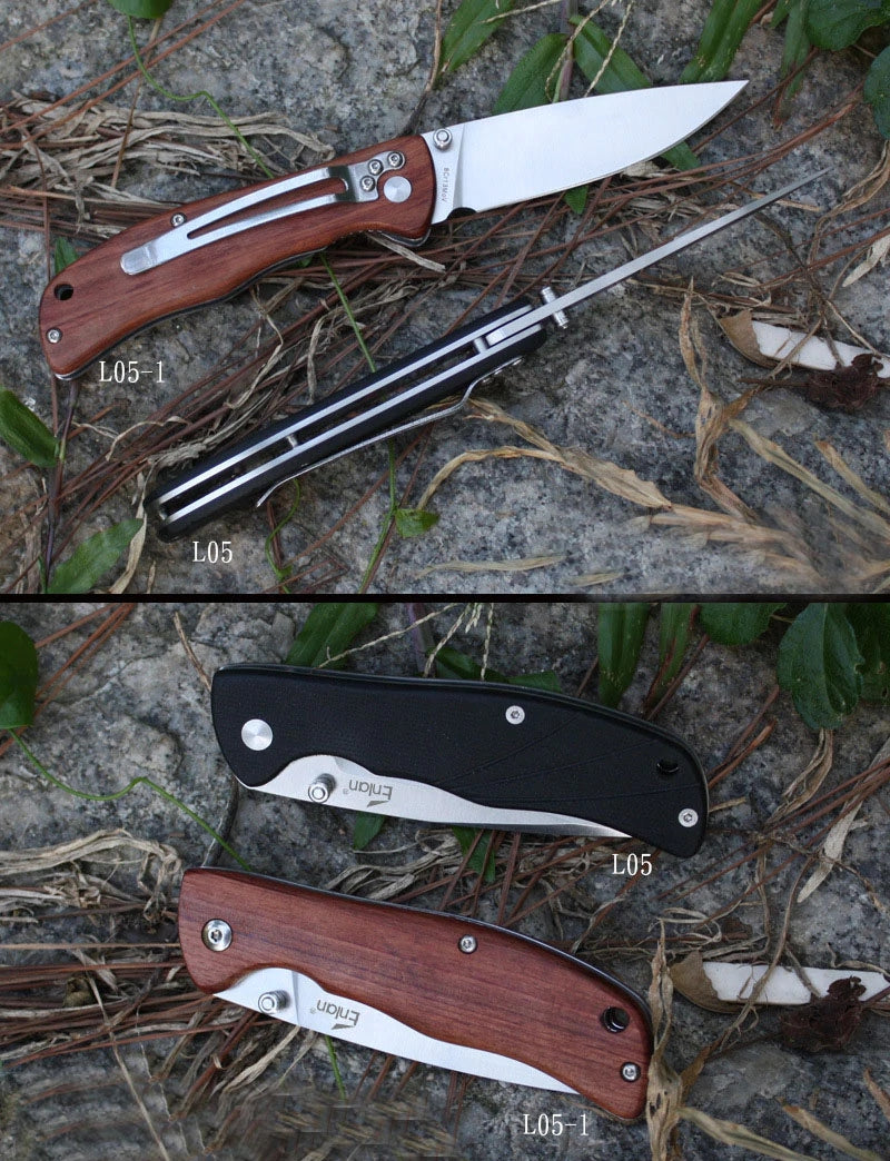 Enlan L05 8CR13Mov Blade G10 or Wood Handle Folding Pocket Knife With Clip Liner-lock Stainless Steel Knife