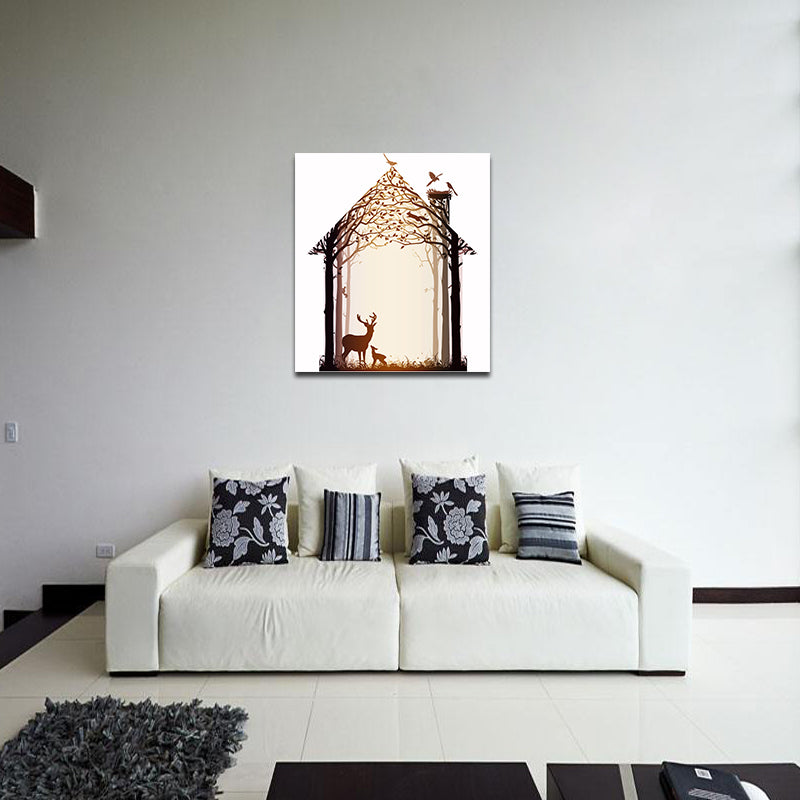 Miico Hand Painted Oil Paintings Simple Style-B Deer Family Wall Art For Home Decoration Painting