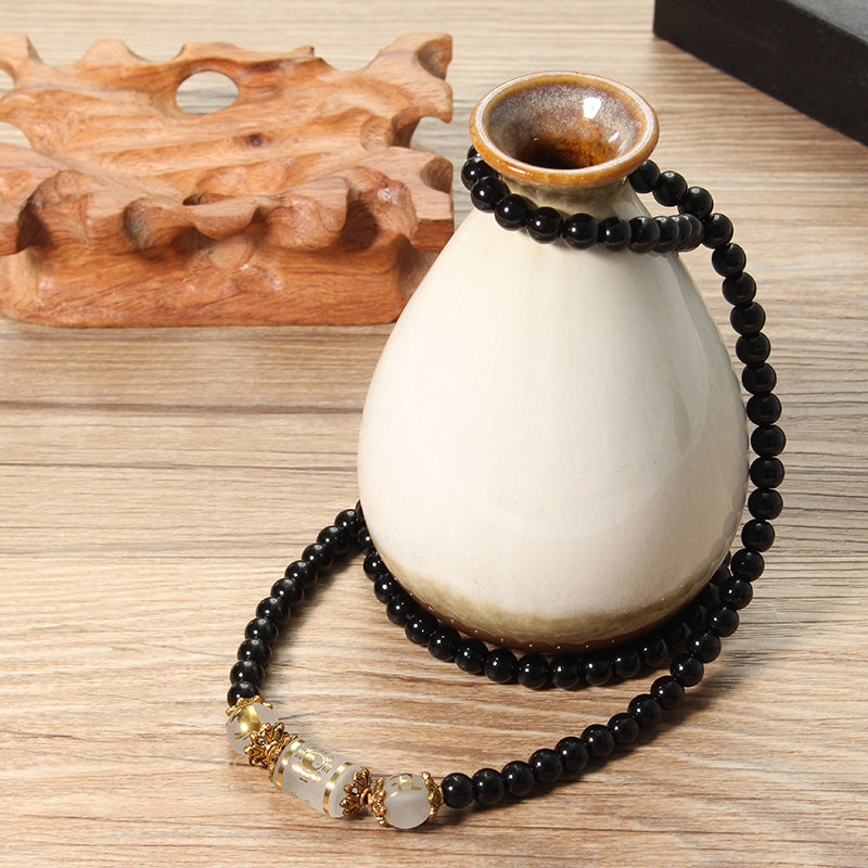 Unisex Artificial Crystal Obsidian Bracelet 108 Buddha Beads Zodiac Lucky Necklace