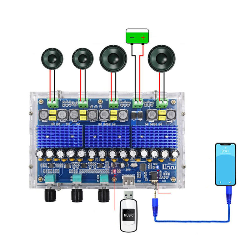 Bluetooth 5.0 TDA3116D2 Digital Amplifier Board Four-Channel Dual Bass Dual Stereo 2*50W+2*100W Audio Amplifiers with The Tuning