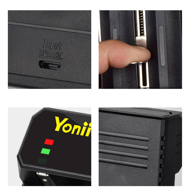 Yonii D3 2A 3Slots USB Smart Fast Charge li-ion battery charger for 18650 22650 21700 flashlight battery