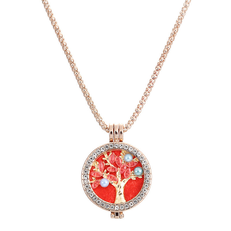 Trendy Rhinestone Fragrance Necklace Life Tree Essential Oil Necklace For Women
