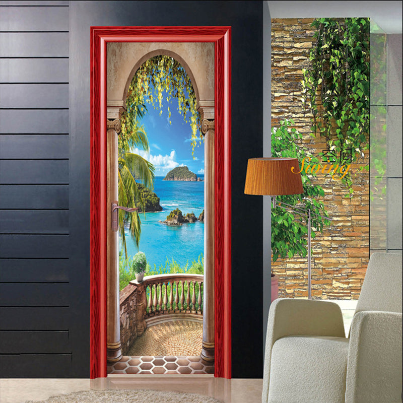 3D Sea Balcony Arch Door Wall Sticker Self-adhesive Mural Photo Wall Decal