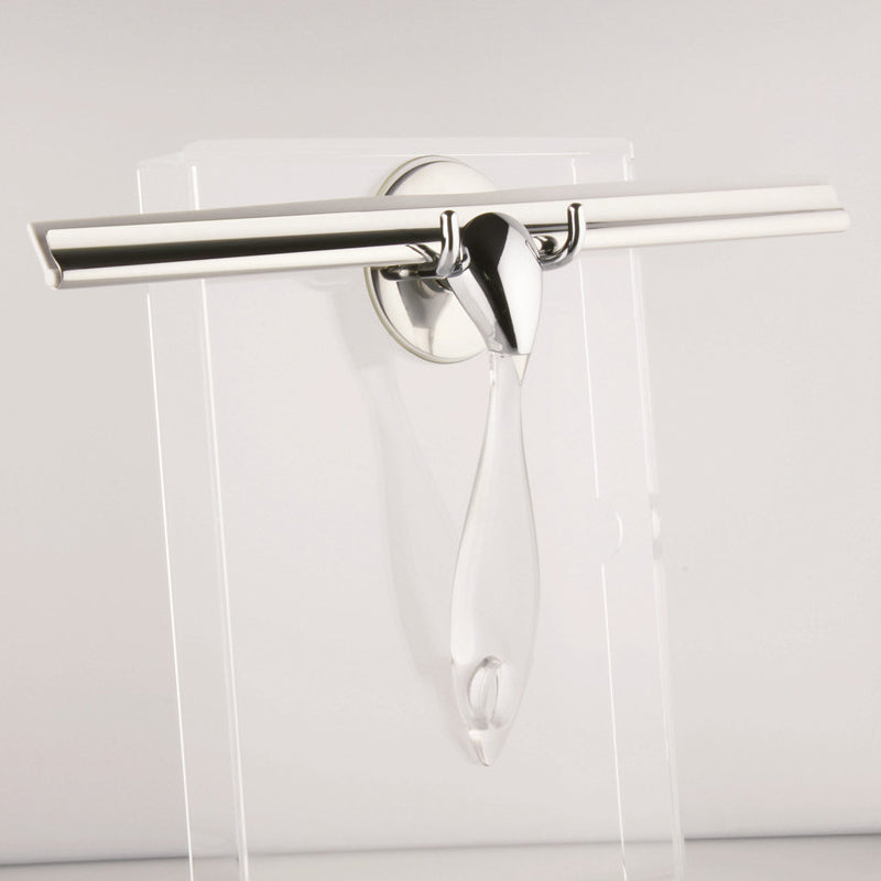 Clear Suction Attach Bathroom Shower Window Squeegee 12'' Blade Stainless Steel Plastic Cleaning Brush