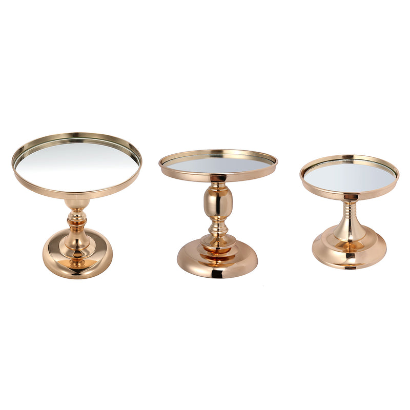 Gold Plated Mirror Cake Pan Stand Glass Round Wedding Display Pedestal 8 10 12 Inch