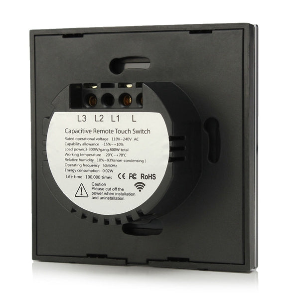 1 Way 2 Gang Crystal Glass Panel Wall Light Touch Switch Remote Controller