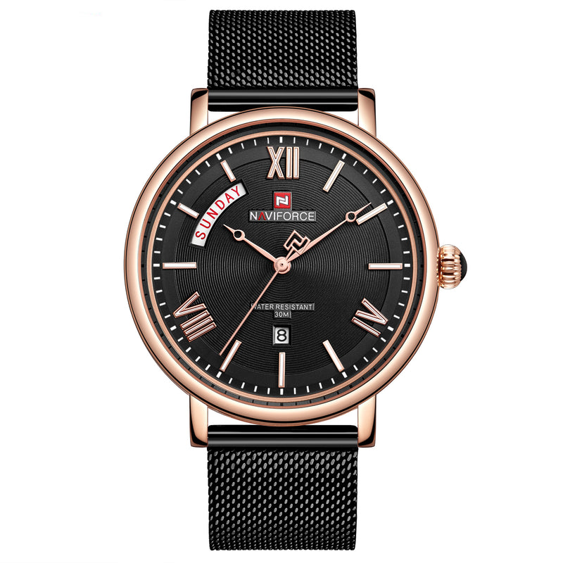NAVIFORCE 3006 Waterproof Calendar Quartz Watch Mesh Steel Business Style Men Wrist Watch