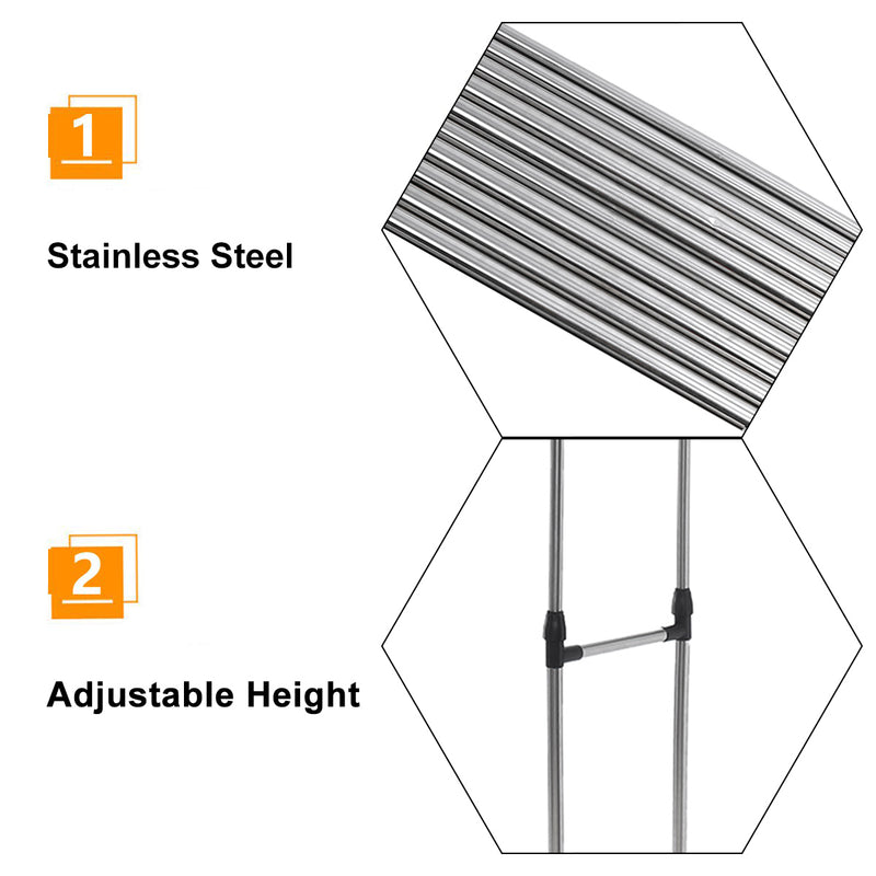 Adjustable Stainless Steel Rolling Rail Movement Cloth Storage Drying Rack Double Bar Hanger Garment