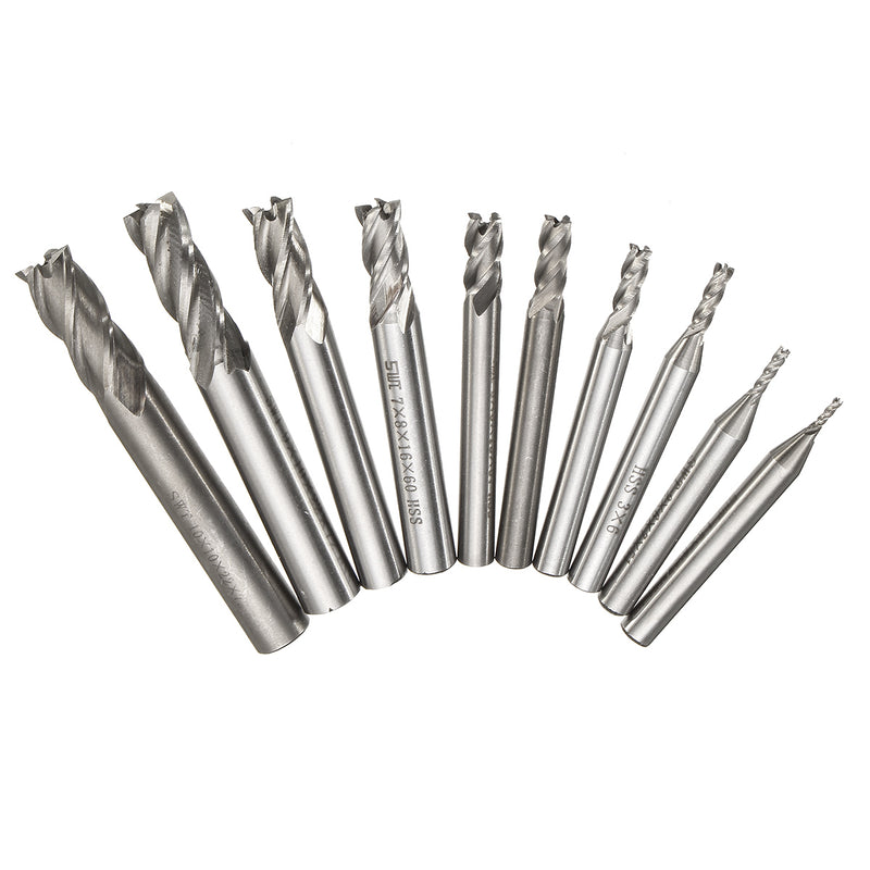 10pcs 1.5-10mm HSS 4 Flute CNC End Mill Cutter Straight Shank End Milling Cutter