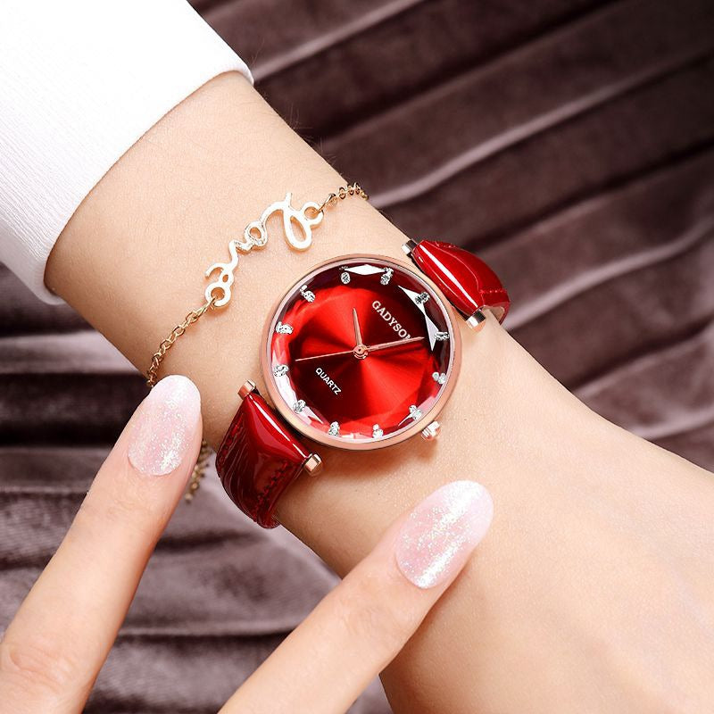 Deffrun Crystal Casual Style Women Wrist Watch Leather Strap Gift Quartz Watches