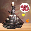 Ceramic Lotus Pond Waterfall Smoke Backflow Cone Censer Incense Burner Holder + 10 Cones