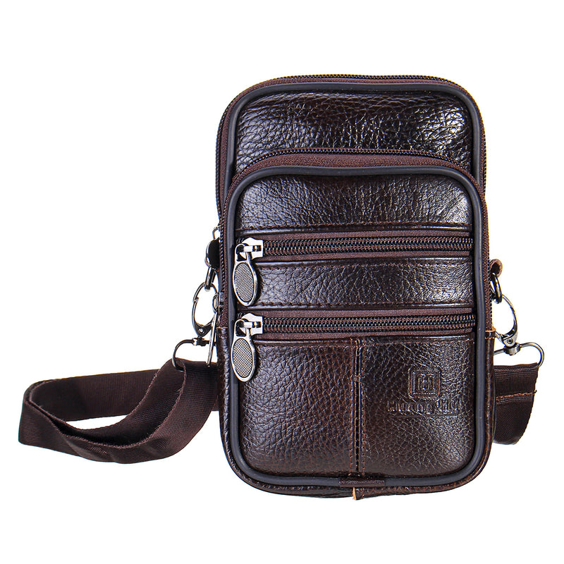 7inch Men Leather Waist Bag Multifunctional Crossbody Messenger Bag Phone Holder Pouch