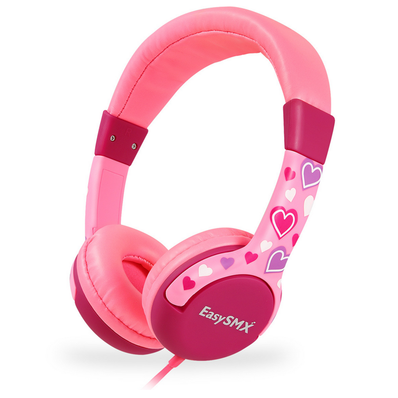 EASYSMX KM-666 Omnidirectional 3.5mm + USB Wired Headphone 85dB Volume Pink for Children Student