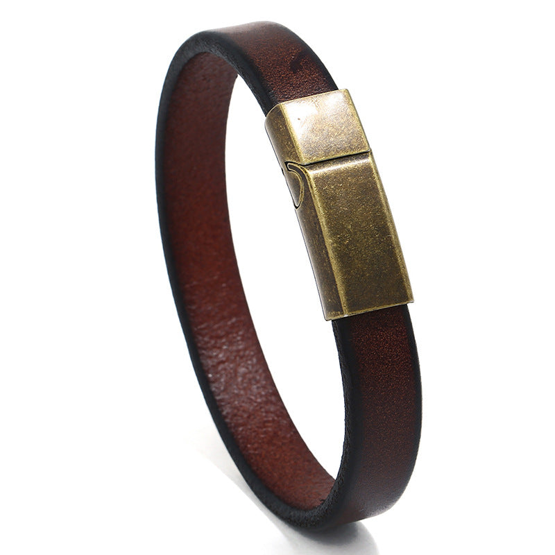 Simple Wild Leather Smooth Personality Lettering Stainless Steel Men's Bracelet