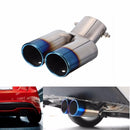 Universal Grilled Blue Curved Tail Muffler Exhaust Pipe Double Twin Tip for KIA Ford Honda