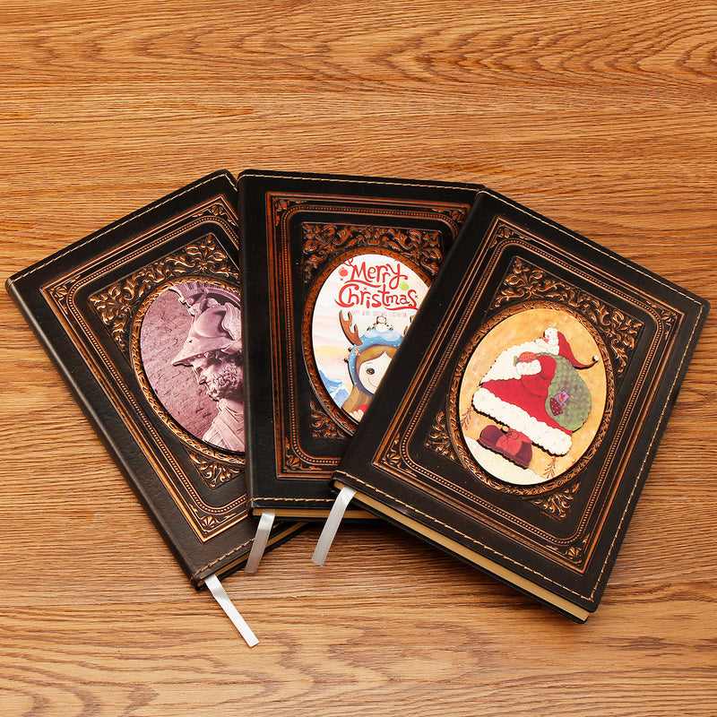European Retro 3D Embossed PU Notebook Santa Claus King Alexander Little Girl Pattern A5 Notepad