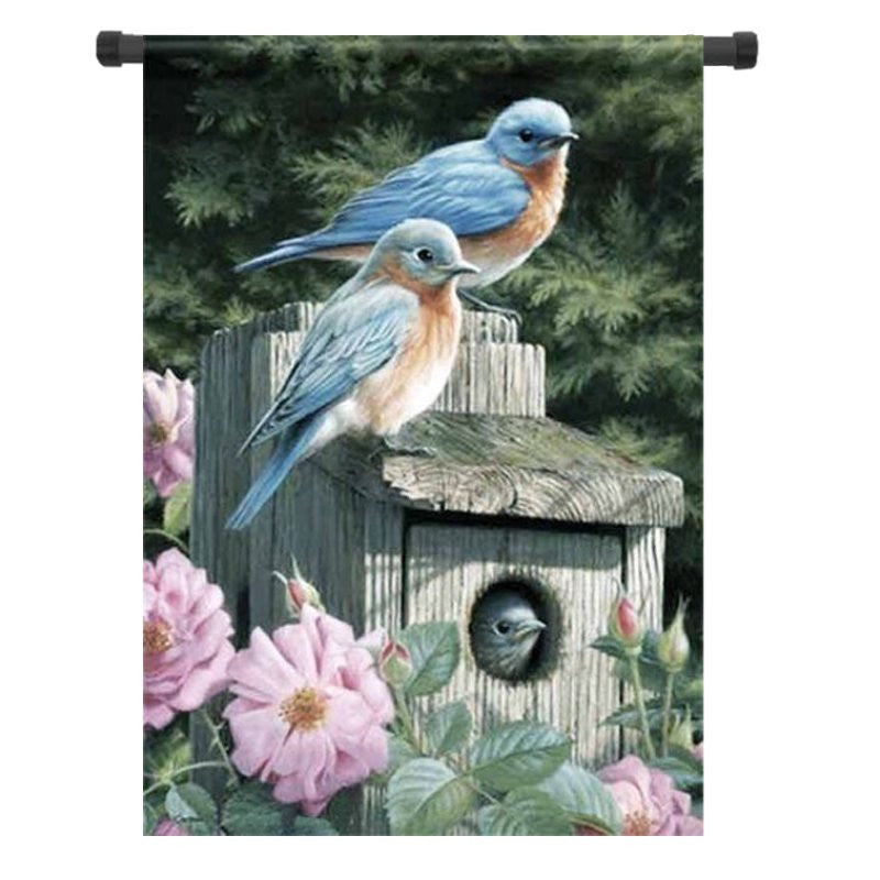 28''x40'' Bluebirds Spring Season Welcome House Garden Flag Yard Banner Decorations