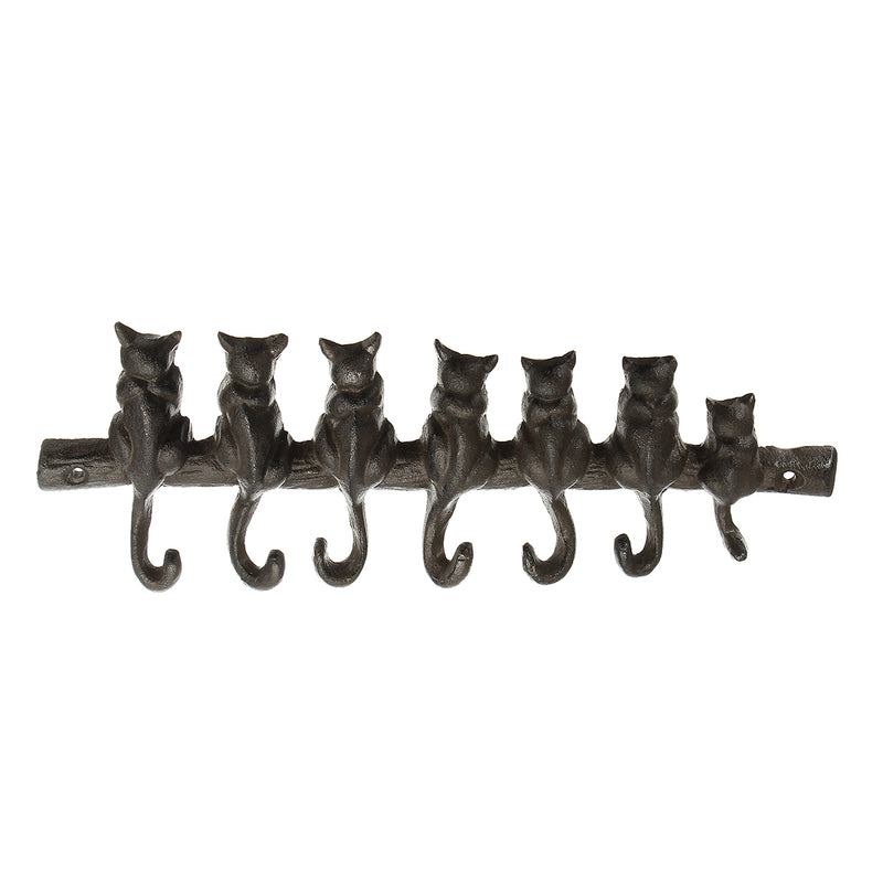 Cat Kitten Tail Cast Iron Wall Hook 6 Hooks Coat Keys Towel Rack Cloth Hanger Home Organizer