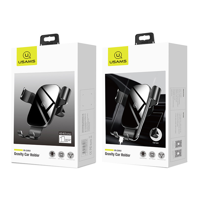 USAMS Gravity Linkage Automatic Lock Air Vent Car Phone Holder For 4.5-6.5 Inch iPhone 11 Samsung Galaxy Note 10