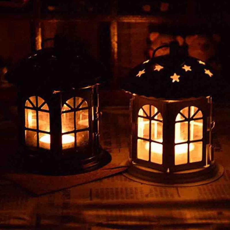 LUSTREON Iron Star House Candlestick European Romantic Wedding Candle Holder Lantern Home Decor