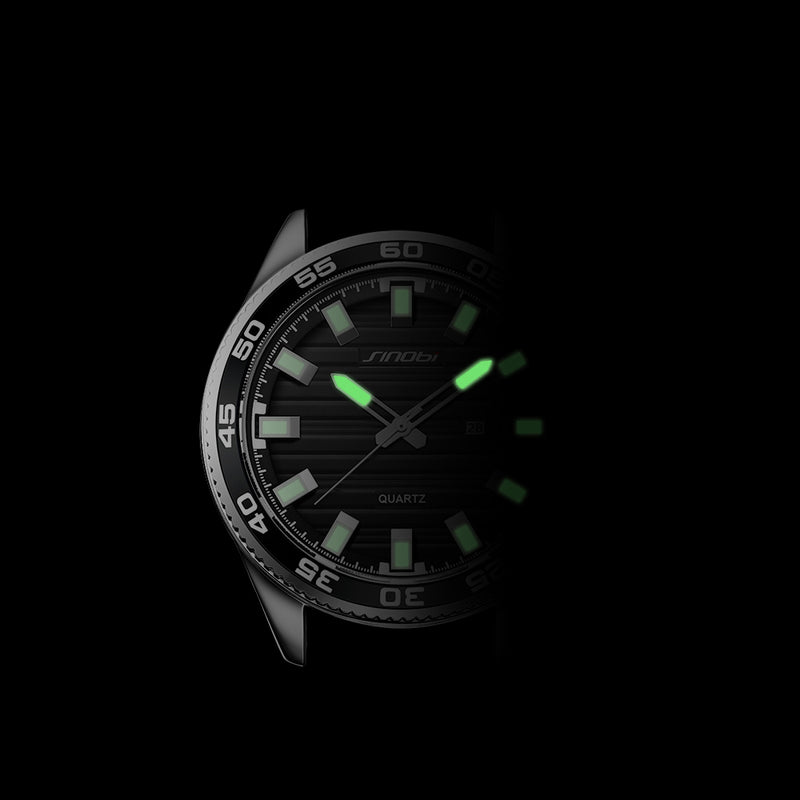 SINOBI 1255 Luminous Waterproof Sport Style Quartz Watch Silicone Strap Clock Men Watches