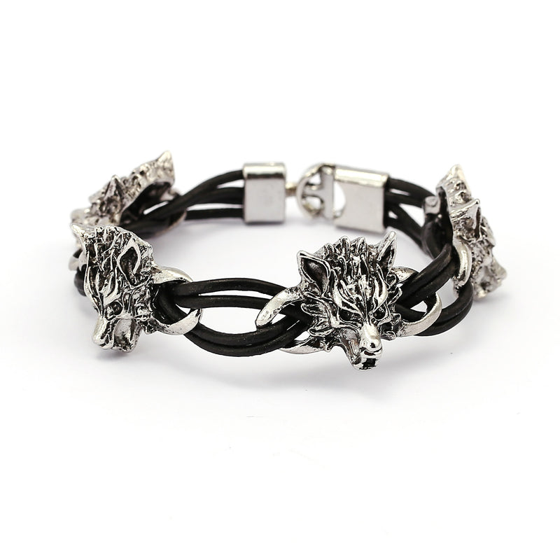 Ethnic Cuff Bracelets Wolf pendant Wax Rope Elasticity Bangle Bracelet Retro Jewelry for Men