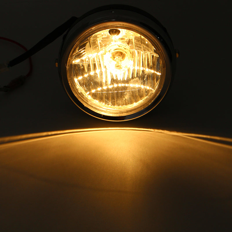 6 Inch H4 Metal Motorcycle Headlight Hi-Lo Beam Headlamp Cafe Racer Halogen Bulb Universal