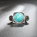 Fashion Blue Turquoise Crystal Finger Ring Geometric Antique Silver Rings Ethnic Jewelry