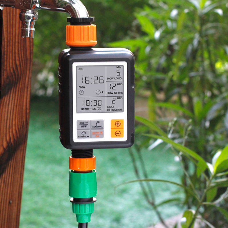 3/4'' IP65 Waterproof Automatic Water Irrigation Timer Hose Timer Sprinkler Controller Timer Faucet Digital Watering Timer w/ LCD Screen for Garden Lawn