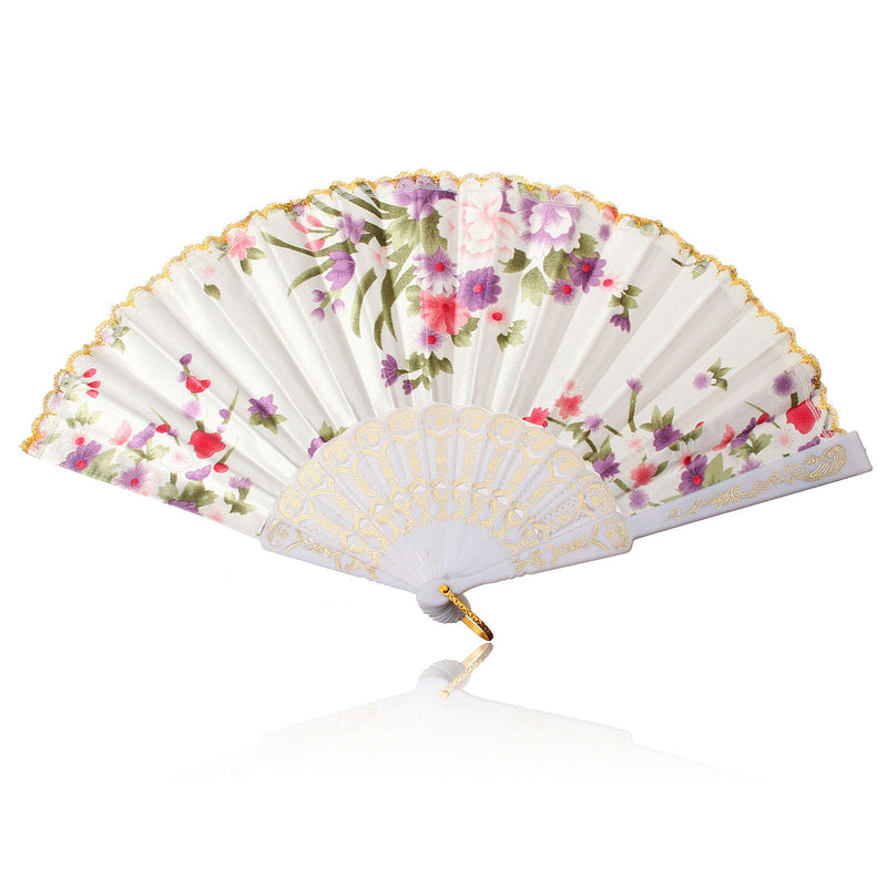 Chinese Japanese Lace Silk Folding Hand Held Dance Fan Flower Party Wedding Gift