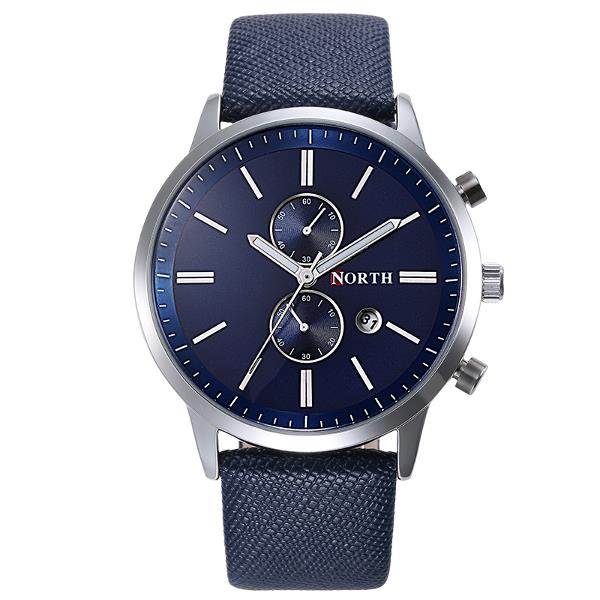 NORTH 6008 Fashion Men Quartz Watch Casual Leather Strap Bussiness Wristwatch