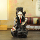 Skull Shape Resin Backflow Incense Burner Tower Statue Figurine Ghost Head Home Decor