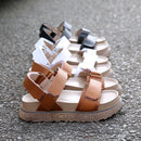 Women Rome Sandals Spring Autumn Leather Round Head Flat Platform Shoes Comfortable Non-slip