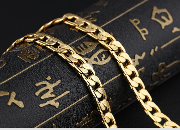 18K Gold Men's Twisted Sheet Plating Thick Single Chain Necklace