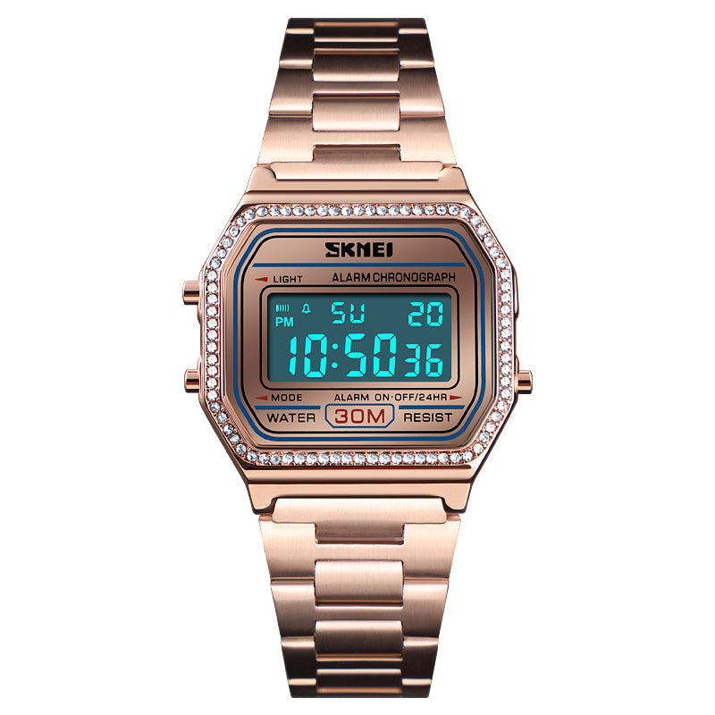SKMEI 1474 Casual Women Watch 3ATM Waterproof EL Light Week Display Fashion Digital Watch