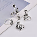 Vintage 4 Pcs Ring Set Bohemian Flower Silver Rings Punk Knuckle Ring Set for Women