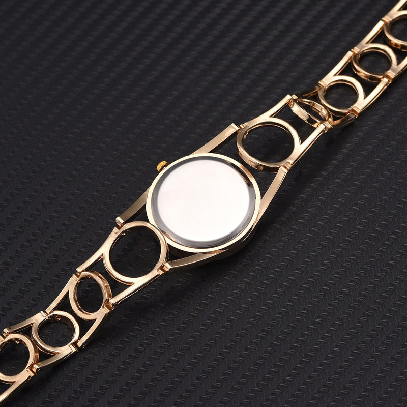 Hollow Circle Spacer Strap Simple Dial Flowing Crystal Case Fashion Women Quartz Watch