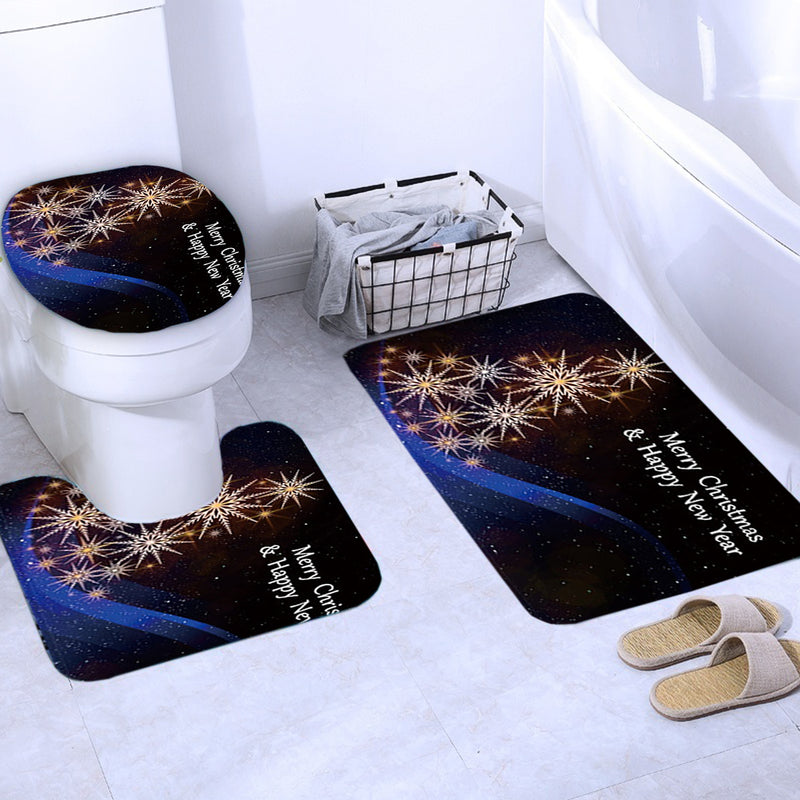Bathroom Mat Merry Christmas Decoration Style Floor Mat Covered Toilet Lid Shower Curtain