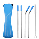 4Pcs Reusable Stainless Steel Straight Bent Drinking Straw Silicone Tips Cover